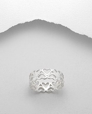 Bague Argent 925 Multi Coeurs Double Rangs