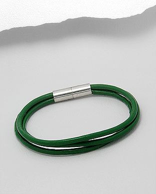 Bracelet Acier Inoxydable et Cuir Vert