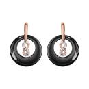 Boucles d'oreilles Plaqué Or Rose Rond Céramique Noire avec Infini Zirconium