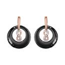 Boucles d'oreilles Plaqué Or Rose Rond Céramique Noire avec Infini Zirconium