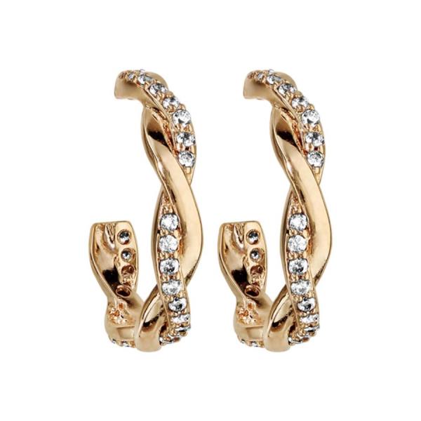 Boucles d'oreilles Plaqué Or Demi-Créole Tresse avec Zirconium