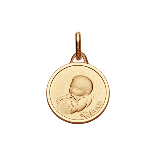 Pendentif Plaqué Or Médaille Ronde Bébé Zodiaque Verseau