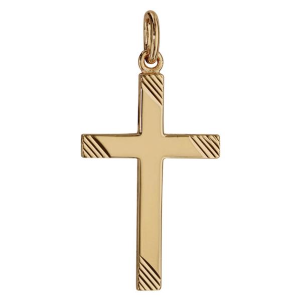 Pendentif Plaqué Or Croix Grand Modele Strié 27 mm