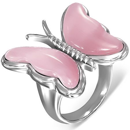 Bague Acier 316 L Papillon Rose