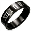 Bague Homme Acier 316 L Noire Chiffres Romain