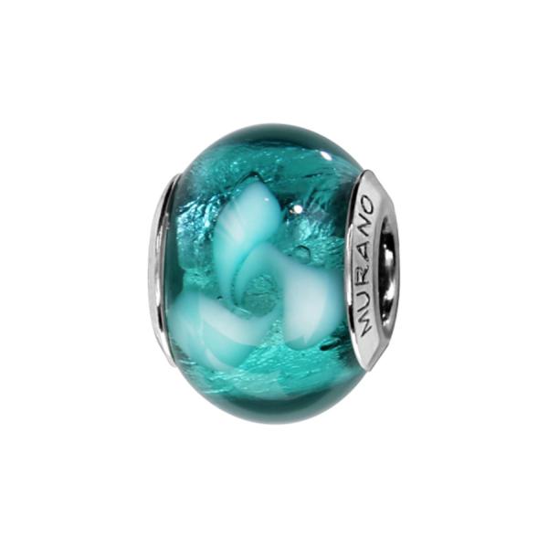 Charms Argent 925 Perle Murano Turquoise avec Motifs