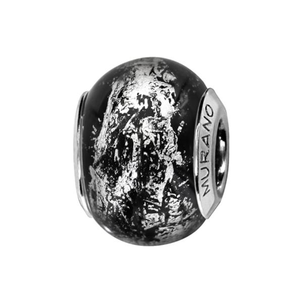 Charms Argent 925 Perle Murano Noir Reflet Argent