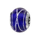 Charms Argent 925 Perle Murano Bleu avec Filet Argent