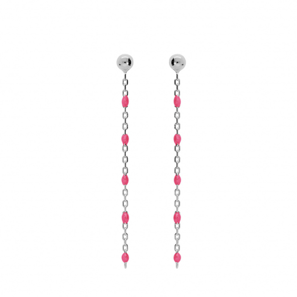 Boucles d'oreilles Tige Argent 925 Olives Résine Rose Fluo