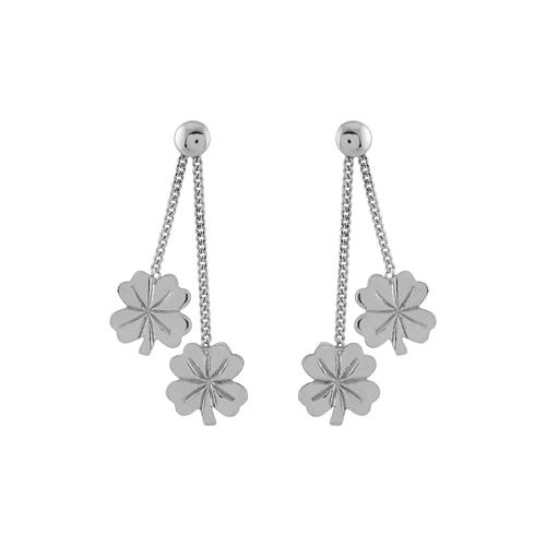 Boucles d'oreilles Argent 925 Double Chaines Trèfles
