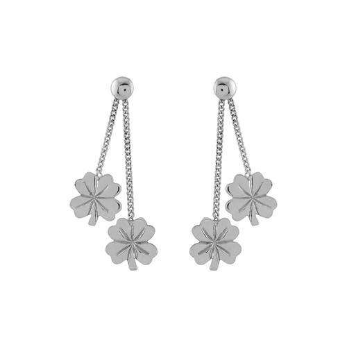 Boucles d'oreilles Argent 925 Double Chaines Trèfles