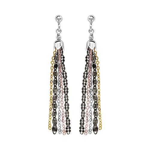 Boucles d'oreilles Argent 925 Multi-Chaines Fantaisie Couleur Jaune Gris Noir