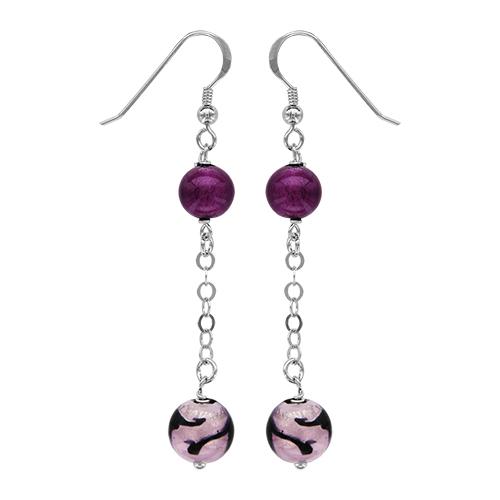 Boucles d'oreilles Argent 925 Verre de Murano 2 Boules Violet