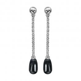 Boucles d'oreilles Argent 925 Chaine Maille Pop Corn Perle d'imitation Goutte Grise