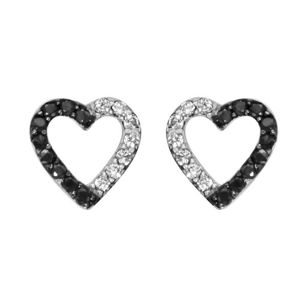 Boucles d'oreilles Argent 925 et Zirconium Bicolore Coeur Evidé