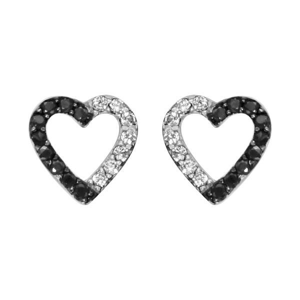 Boucles d'oreilles Argent 925 et Zirconium Bicolore Coeur Evidé