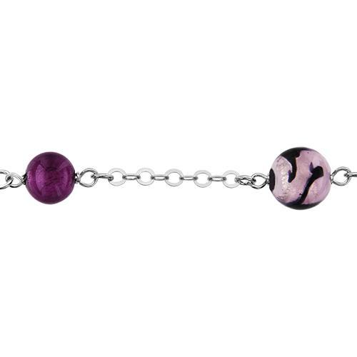 Bracelet Argent 925 Verre de Murano 3 Boules Violette et Rose