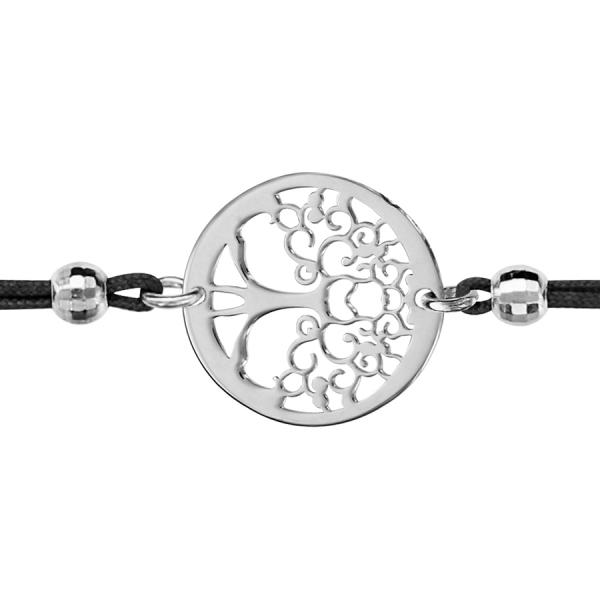 Bracelet Argent 925 Cordon Double Noir Rondelle Arbre de Vie