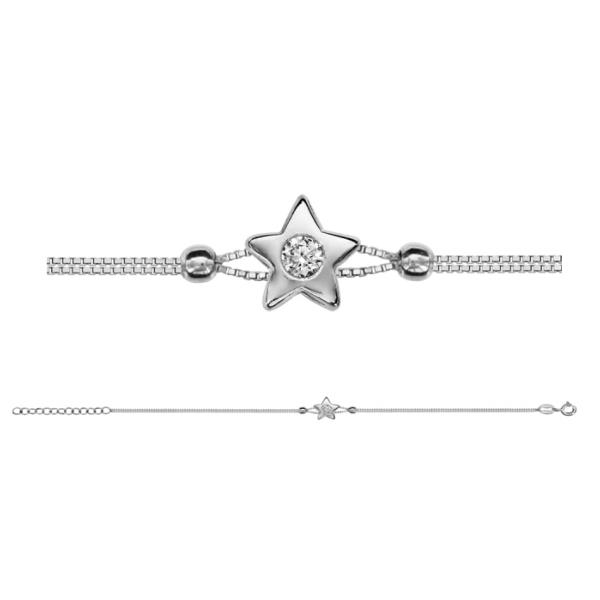 Bracelet Argent 925 Double Chaîne Petite Etoile avec Zirconium Serti