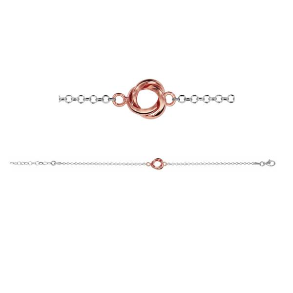 Bracelet Argent 925 Dorure Rose 3 Anneaux Entrelacés 