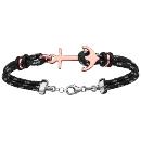 Bracelet Argent 925 2 Rangs Corde Noir et Grise Ancre Marine Dorure Rose