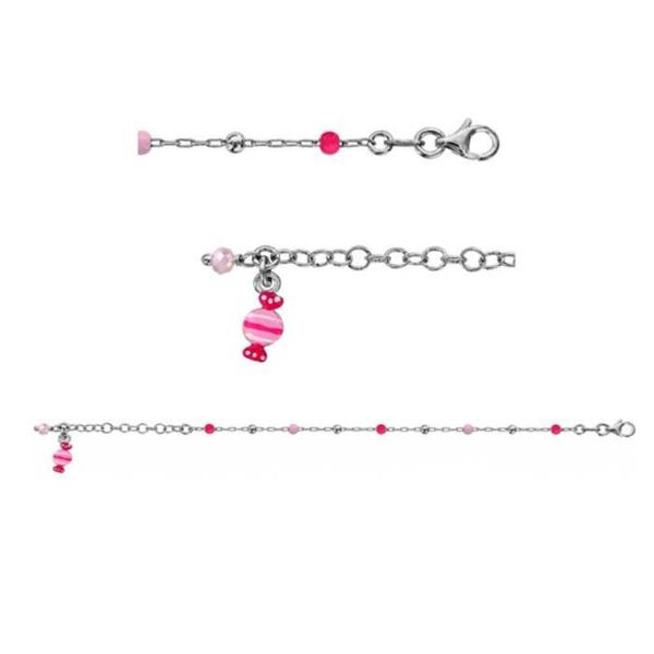 Bracelet Argent 925 Enfant Boules Rose avec Bonbon Rose