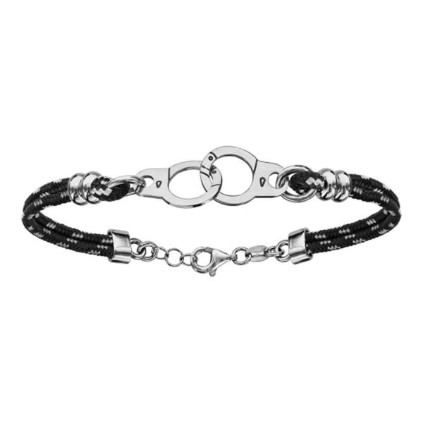 Bracelet Argent 925 Cordon Double Noir et Gris Motif Menottes