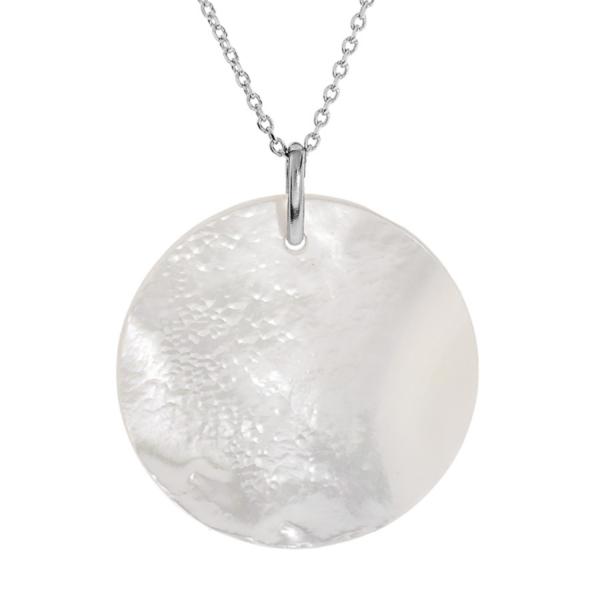 Collier Argent 925 Pendentif Cercle Nacre Blanche