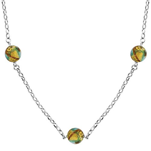 Collier Argent 925 Verre de Murano 3 Boules Jaune et Vert