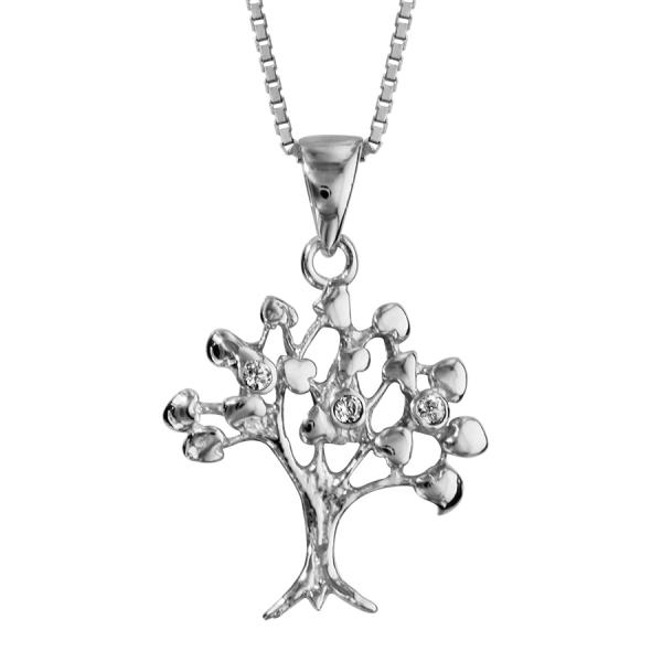 Collier Argent 925 Pendentif Arbre de Vie avec Zirconium Sertis 