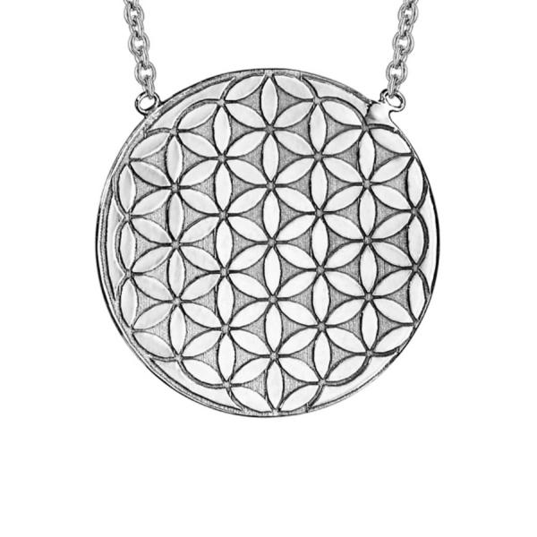 Collier Argent 925 Plaque Ronde Fleur de Vie