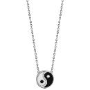 Collier Argent 925 Pendentif Email Yin Yang