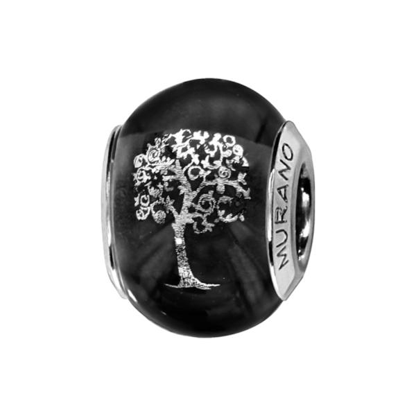 Charms Argent 925 Perle Murano Arbre De Vie Noir    