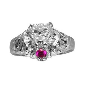 Bague Argent 925 Chevalière Tête de Lion Zirconium Rouge Petit Modèle