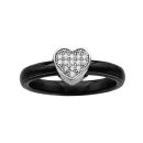 Bague Argent 925 Anneau Céramique Coeur Zirconium Micro Sertis Noire