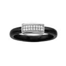 Bague Argent 925 Anneau Céramique Petite Barette Zirconium Micro Sertis Noire