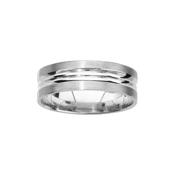 Bague Alliance Argent 925 Mate avec Filets Brillants 6 mm