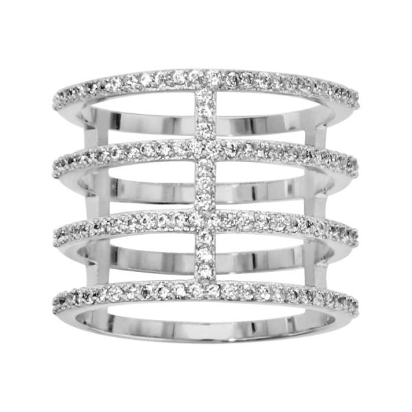 Bague Argent 925 et Zirconium Sertis 4 Rangées Large
