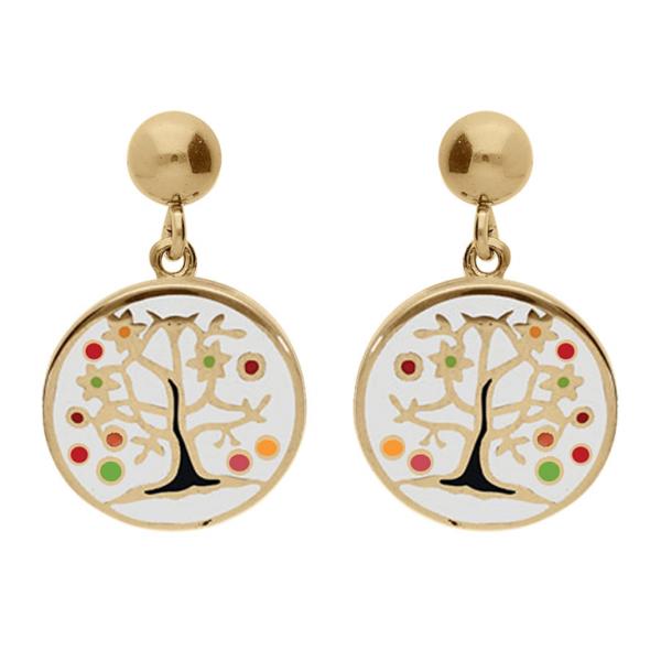 Boucles d'oreilles Tige Acier 316 L Doré Arbre de Vie Résine Multicolore