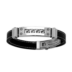 Bracelet Acier 316 L et Caoutchouc Motif Grec Noir 