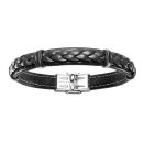 Bracelet Acier 316 L et Cuir Tressé Noir