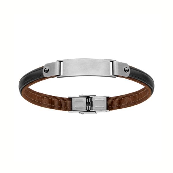 Bracelet Acier 316 L et Cuir Marron Plaque Rectangulaire 20 cm 