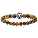 Bracelet Acier 316 L Tête de Lion sur Elastique Perle Imitation Marron