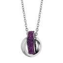 Collier Acier 316 L Pendentif Double Anneaux Entremêlés Lisse et Strass Violet