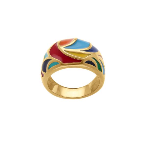 Bague Acier 316 L Doré Jaune avec Résine Multicouleur