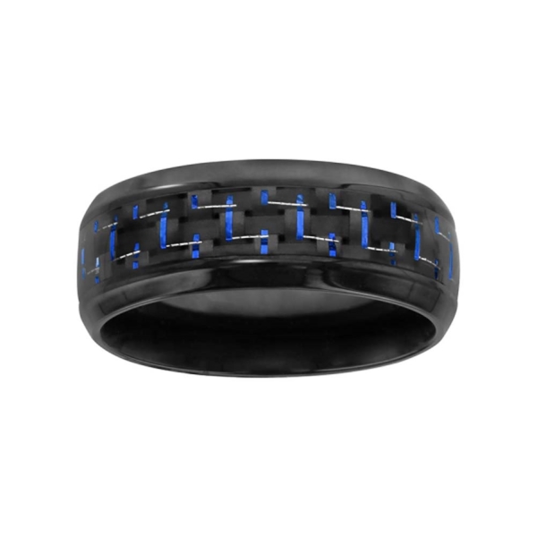 Bague Acier 316 L Noir avec Carbone et Reflet Bleu