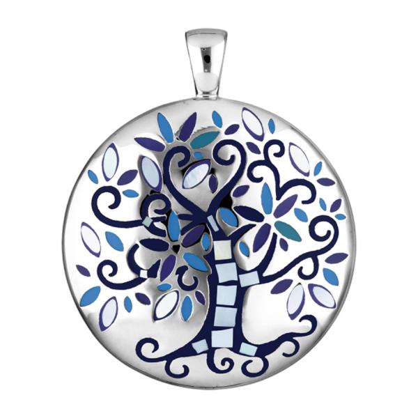 Pendentif Acier 316 L Arbre de Vie Bleu et Nacre