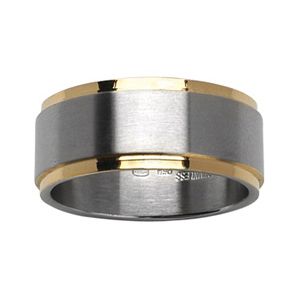 Bague Homme Acier 316 L  Double Filet Plaqué Or