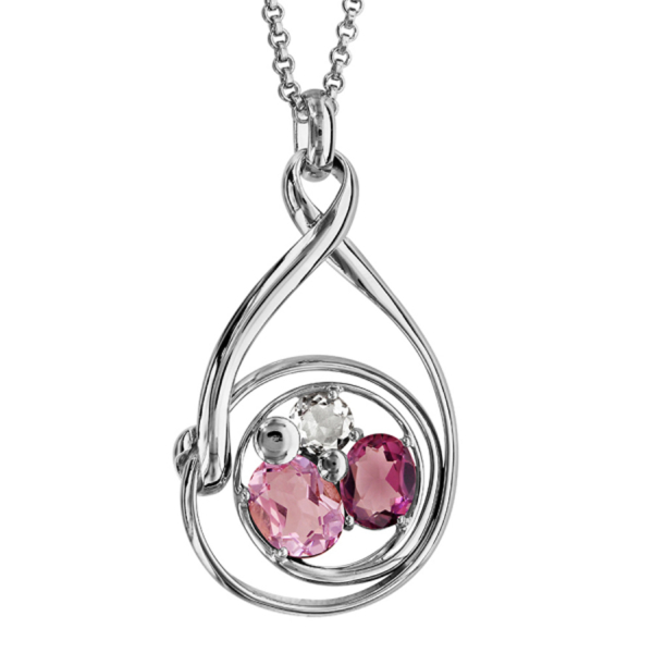 Collier Finition Argentée Rhodié Pendentif Spirale Verres Violets