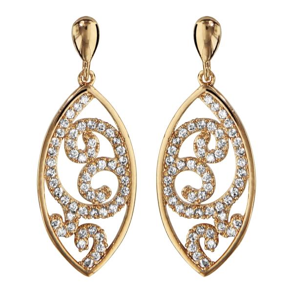 Boucles d'oreilles Plaqué Or Forme Amande avec Arabesques Zirconium Sertis